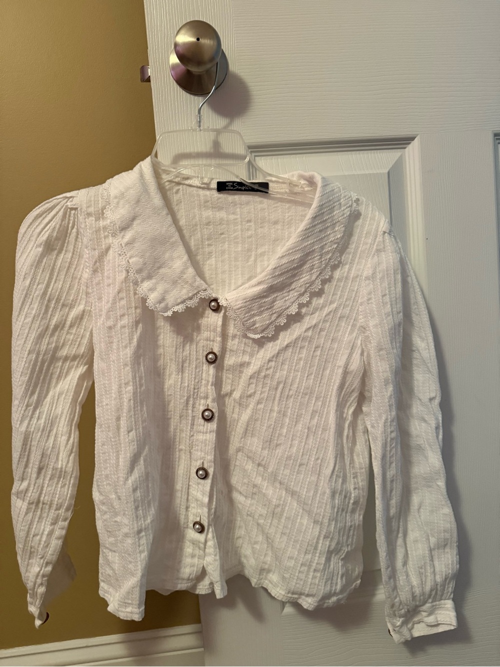 Simple White Lace-Collar Button-Front Blouse